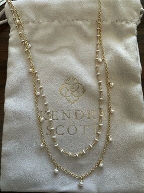 Kendra Scott Gold Layered Necklace with White Pearls